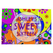 Kleurrijke zoete 16 verjaardagscadeauzak groot cadeauzakje (Achterkant)