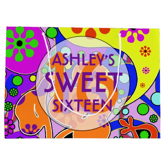 Kleurrijke zoete 16 verjaardagscadeauzak groot cadeauzakje (Achterkant)