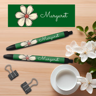 Kleurrijke Zoete Doodle Bloem Aangepaste Naam Zwarte Inkt Pen