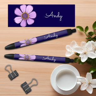 Kleurrijke Zoete Doodle Bloem Aangepaste Naam Zwarte Inkt Pen