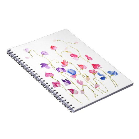 kleurrijke zoete erwten bloemen waterverf notitieboek (Rechterzijde)
