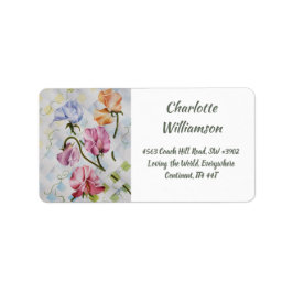 Kleurrijke zoete erwtenbloemen in Waterverf Adres Etiket