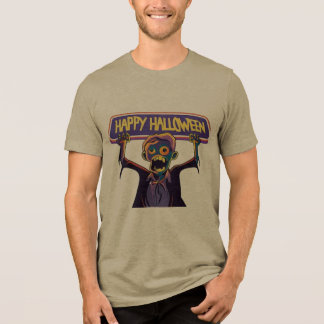 Kleurrijke zombie die een vrolijke Halloween-banne Tri-Blend Shirt