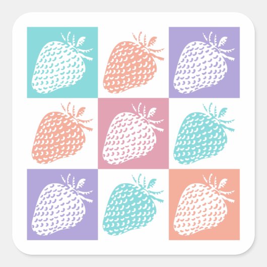 Kleurrijke Zomer Aardbeien Vierkante Sticker (Voorkant)