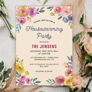 Kleurrijke Zomer Bloemen Housewarming Uitnodiging