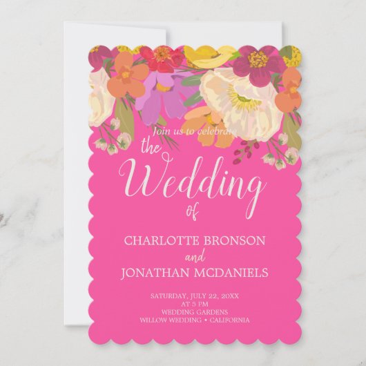 Kleurrijke zomer bloementuin bruiloft kaart (Voorkant)