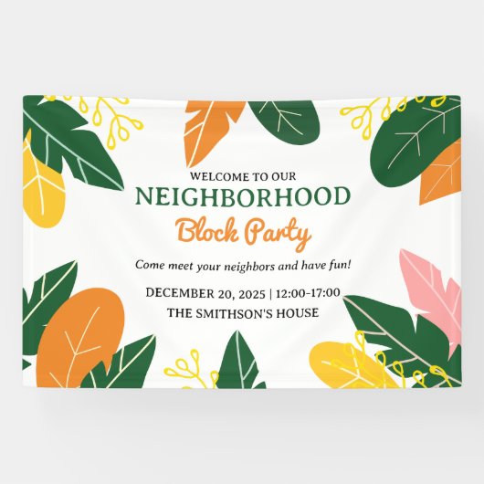 Kleurrijke Zomer Buurt Block Party Spandoek (Horizontaal)