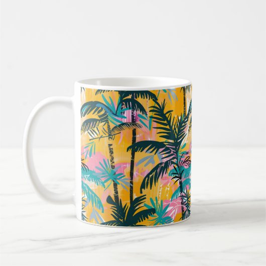 Kleurrijke zomer palmboom patroon koffiemok (Links)