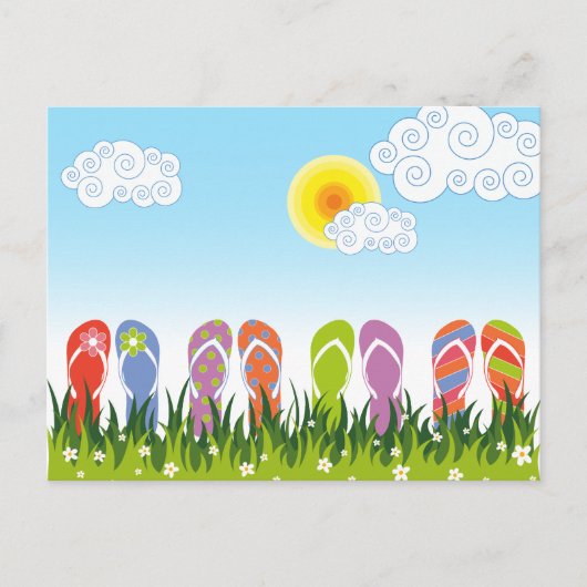 Kleurrijke Zomer Slippers Pret In De Zon Tuin Briefkaart (Voorkant)