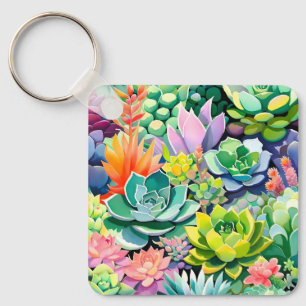 Kleurrijke Zomer Vetplant Botanische Tuin Sleutelhanger