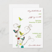 Kleurrijke Zomer Vogels Wervelt Huwelijk Save The Aankondigingskaart (Voorkant / Achterkant)