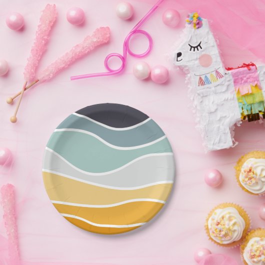 Kleurrijke zomerse retro stijl golven papieren bordje (Feest)