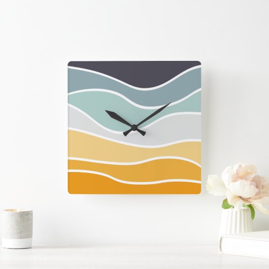Kleurrijke zomerse retro stijl golven vierkante klok (Huis)