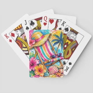 KLEURRIJKE ZOMERSTRANDSTOELEN & BLOEMEN POKERKAARTEN