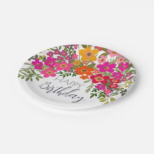 Kleurrijke zomertuin bloemen Happy Birthday Papieren Bordje (Gekanteld)