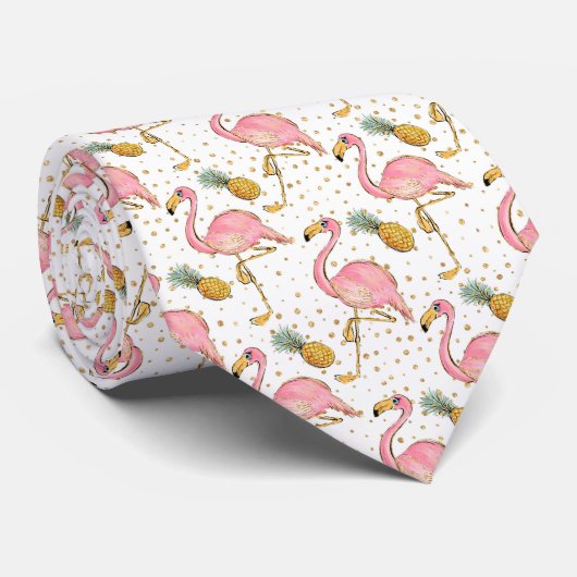 Kleurrijke Zomervibes Ananas Flamingo Stropdas (Opgerold)