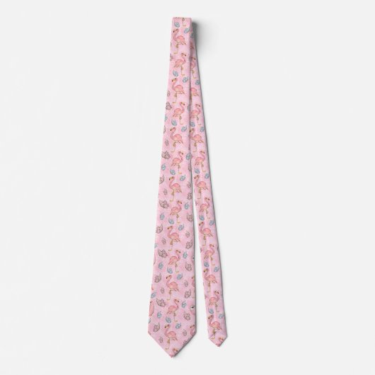 Kleurrijke Zomervibes Patel Roze Flamingo Stropdas (Voorkant)