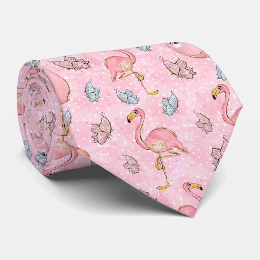 Kleurrijke Zomervibes Patel Roze Flamingo Stropdas (Opgerold)