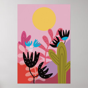 Kleurrijke zon woestijn moderne cactus deco kunstp poster