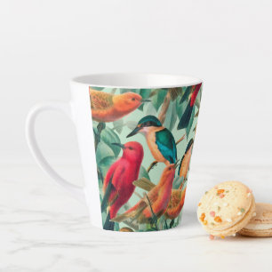 Kleurrijke zongvogels en groen lederen patroon latte mok