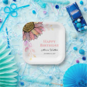 Kleurrijke Zonnebloem Bloemen Perzik Leaf Verjaard Papieren Bordje (Feest)