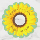 Kleurrijke Zonnebloem Bruidsdouche Wijnglaslabel (Voorkant)