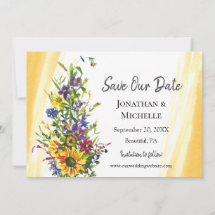 Kleurrijke Zonnebloem Wildbloemen Groen Bruiloft Save The Date
