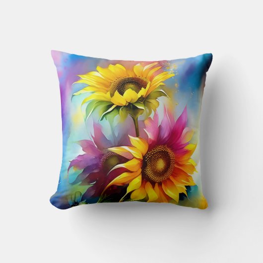 Kleurrijke zonnebloemen kussen (Voorkant)