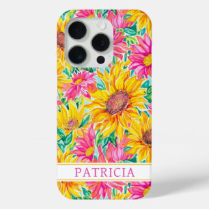 Kleurrijke Zonnebloemen Schildering Monogram iPhone 15 Pro Case