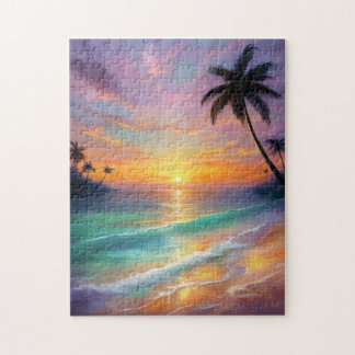 Kleurrijke zonsondergang aan de kust legpuzzel