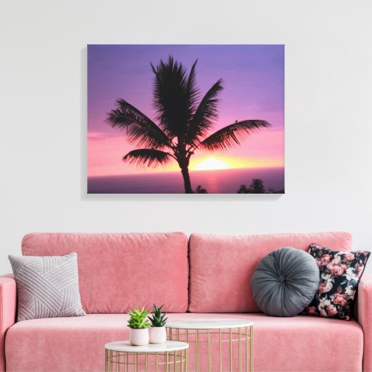 Kleurrijke Zonsondergang en Palmboom Canvas Print (Insitu (Woonkamer))