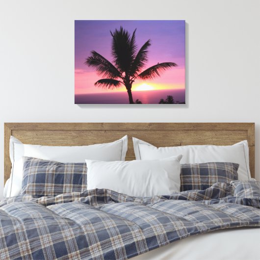 Kleurrijke Zonsondergang en Palmboom Canvas Print (Insitu (Slaapkamer))