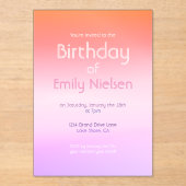 Kleurrijke Zonsondergang Ombre Moderne Verjaardags Acryl Uitnodigingen (Voorkant)