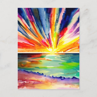 Kleurrijke zonsondergang over de oceaan Waterverf Briefkaart