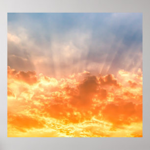 Kleurrijke zonsondergang: vurige hemel schemering. poster