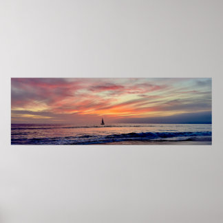 Kleurrijke Zonsondergang & Zeilboot - Venice Beach Poster