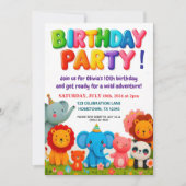 Kleurrijke Zoo Dieren Verjaardagsfeest Uitnodiging (Voorkant)
