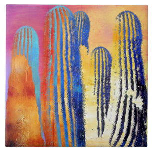 Kleurrijke zuidwestelijke woestijn met Saguaro Cac Tegeltje