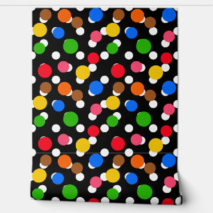 Kleurrijke zwarte achtergrond Polka Dots Behang