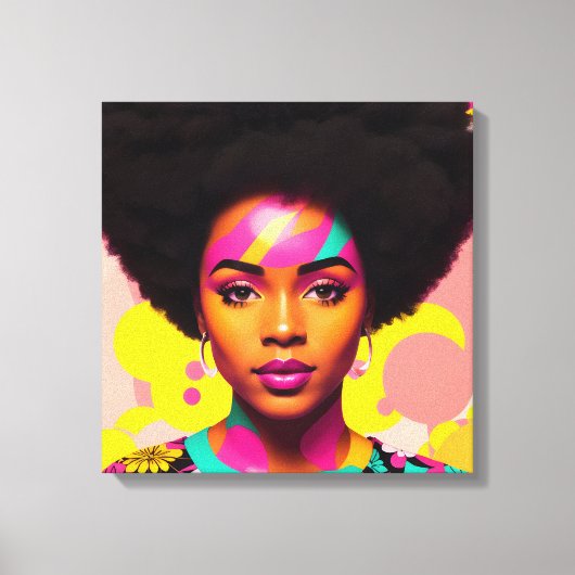 Kleurrijke zwarte vrouw Afro Pop Art Canvas Afdruk (Voorkant)