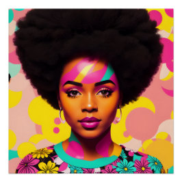 Kleurrijke zwarte vrouw Afro Pop Art Perfect Poster