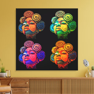 Kleurrijke Zwarte Vrouwen Canvasprint met Spanraam Canvas Afdruk