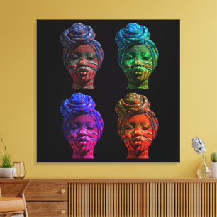 Kleurrijke Zwarte Vrouwen Canvasprint met Spanraam Canvas Afdruk