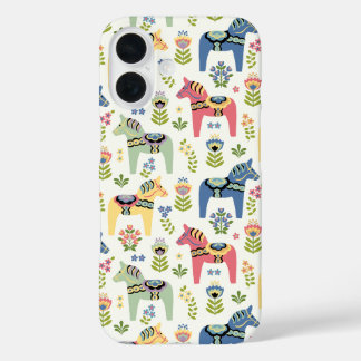 Kleurrijke Zweedse Dala paarden iPhone 16 Hoesje