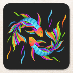 Kleurrijke zwemvis of Yin- en Yang-symbool Vierkante Kartonnen Onderzetter