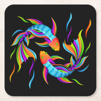 Kleurrijke zwemvis of Yin- en Yang-symbool Vierkante Kartonnen Onderzetter