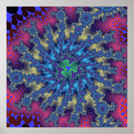 Kleurroze en lichtblauw fractal poster