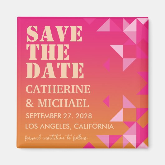 Kleurroze en Oranje geometrisch sparen de datum Magneet (Voorkant)
