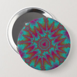 Kleurroze, Oranje en Blauwgroen fractal Ronde Button 4,0 Cm