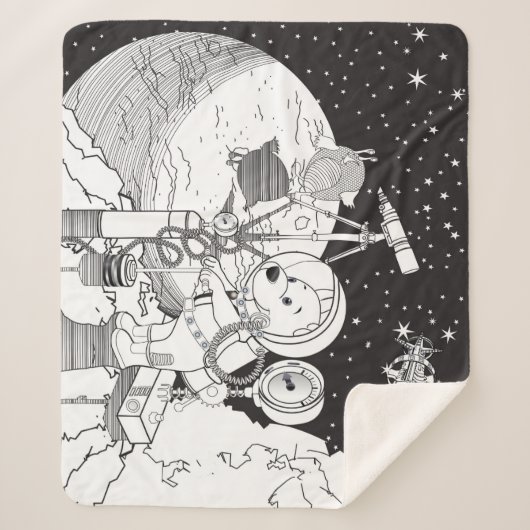 Kleurruimte met een astronautenpuppy sherpa deken (Voorkant)